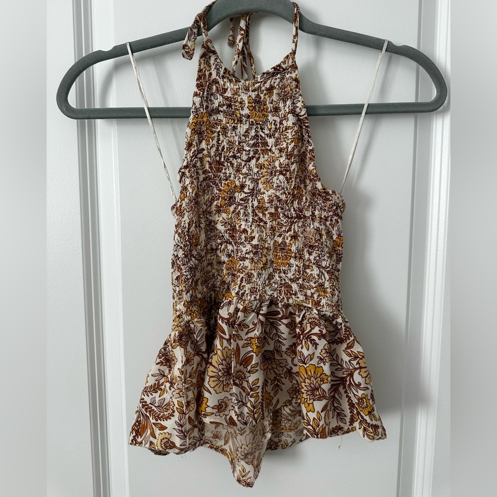 Patrons of Peace Floral Smocked Halter Cropped Blouse